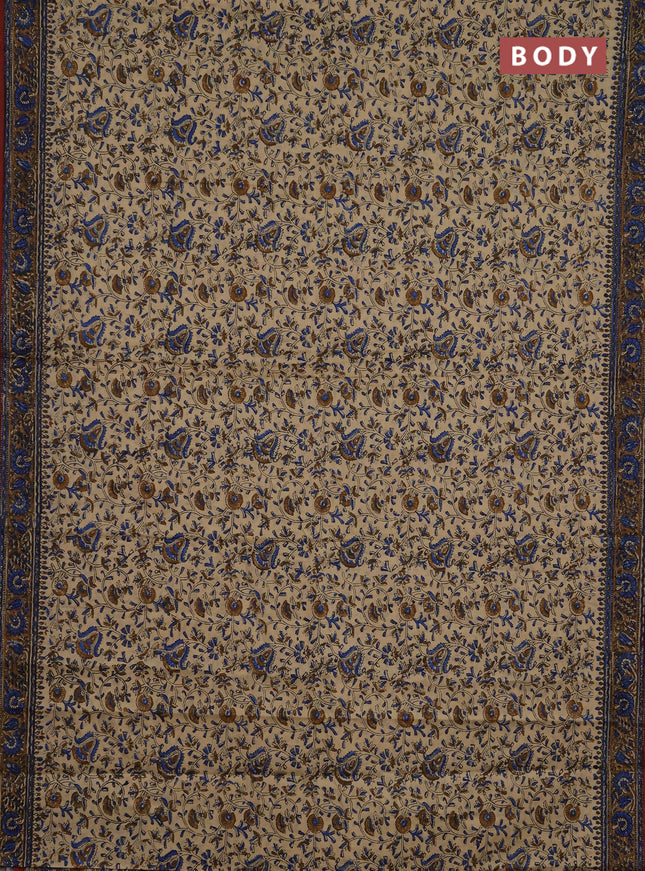 Jaipur cotton saree beige and dark mustard with allover prints and printed border