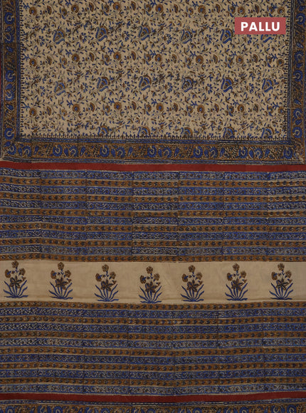 Jaipur cotton saree beige and dark mustard with allover prints and printed border