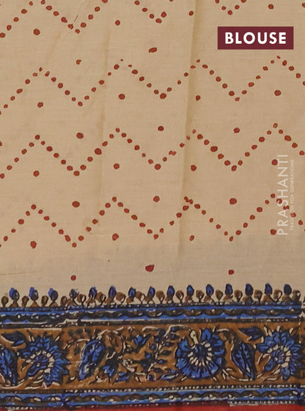 Jaipur cotton saree beige and dark mustard with allover prints and printed border