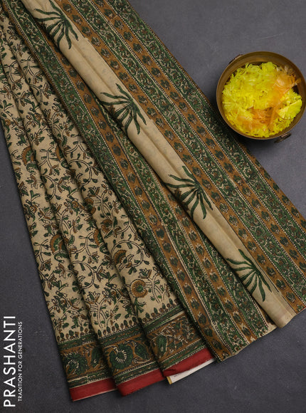 Jaipur cotton saree beige and dark mustard with allover prints and printed border
