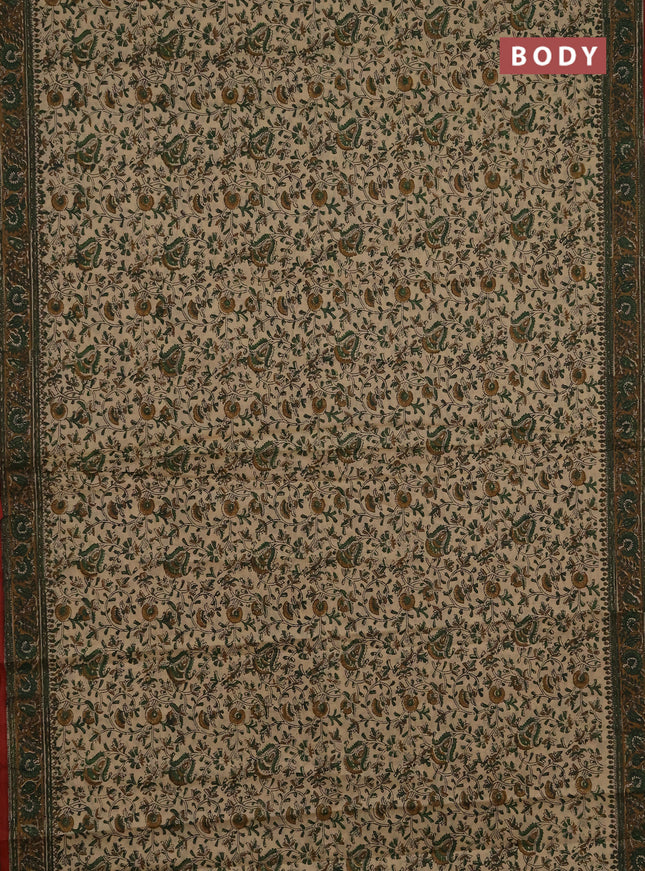 Jaipur cotton saree beige and dark mustard with allover prints and printed border