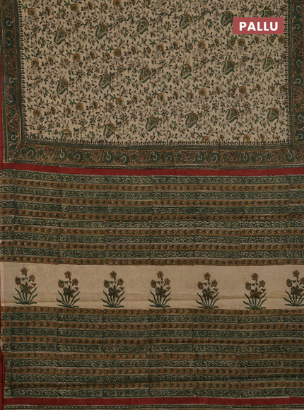Jaipur cotton saree beige and dark mustard with allover prints and printed border