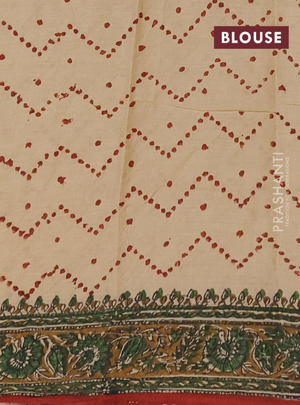 Jaipur cotton saree beige and dark mustard with allover prints and printed border