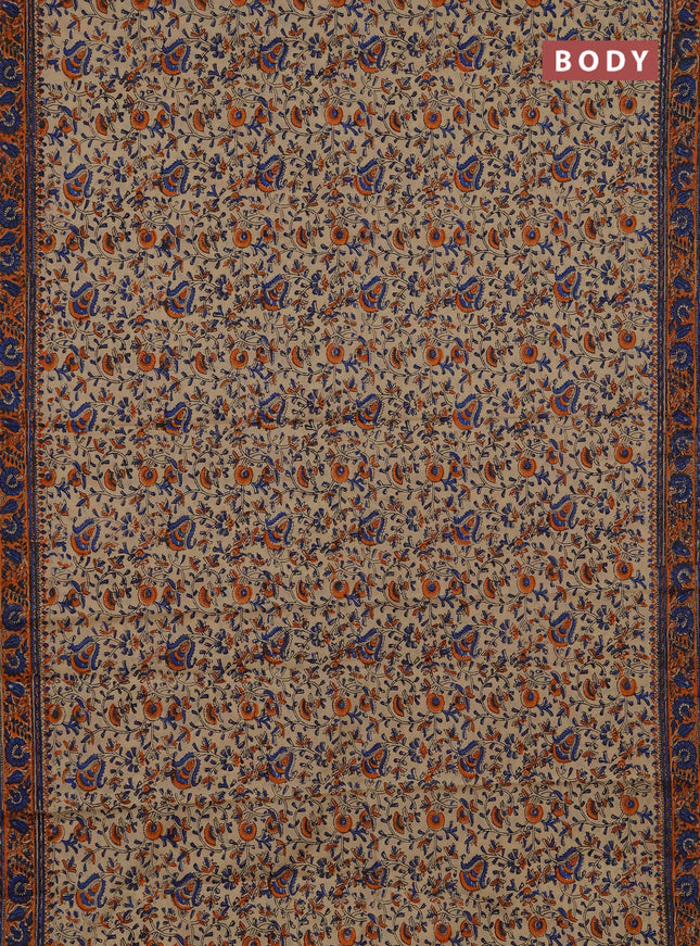 Jaipur cotton saree beige and orange with allover prints and printed border