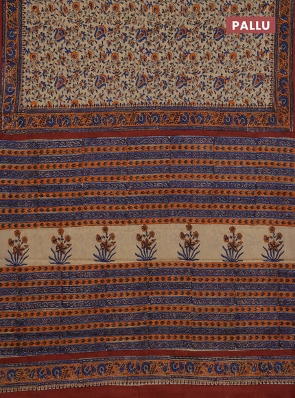 Jaipur cotton saree beige and orange with allover prints and printed border