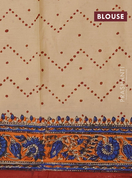 Jaipur cotton saree beige and orange with allover prints and printed border