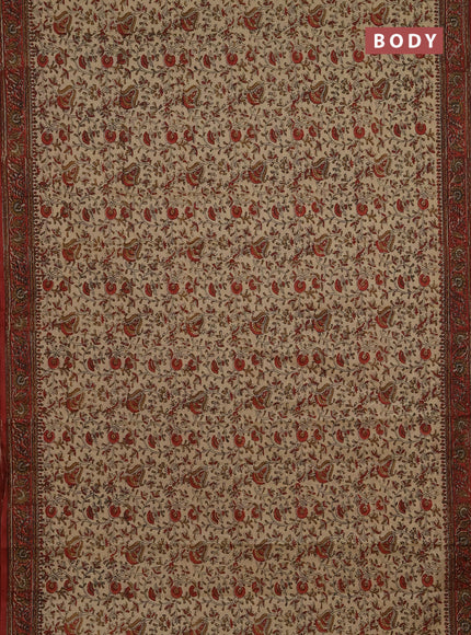 Jaipur cotton saree beige and maroon with allover prints and printed border