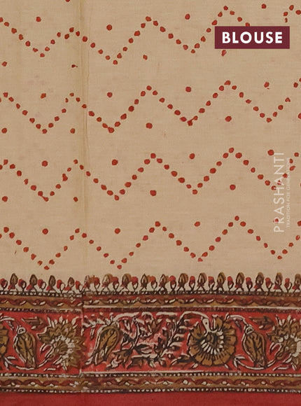 Jaipur cotton saree beige and maroon with allover prints and printed border