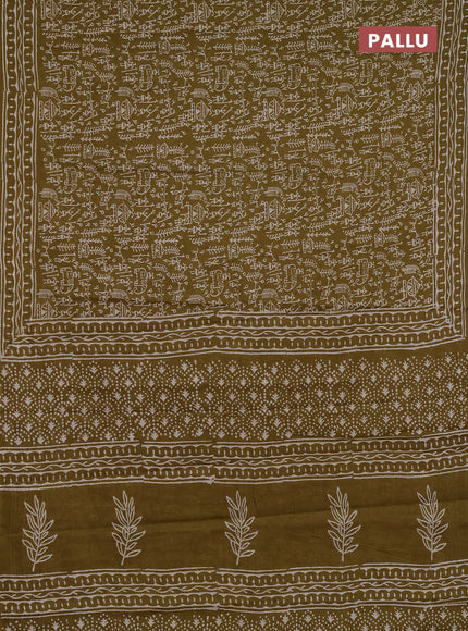 Jaipur cotton saree mehendi green with allover warli prints and printed border