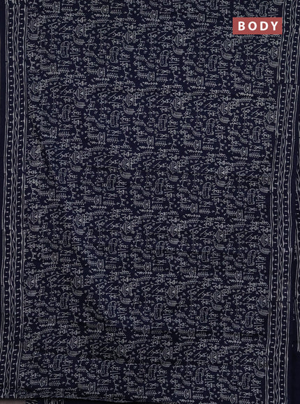 Jaipur cotton saree navy blue with allover warli prints and printed border