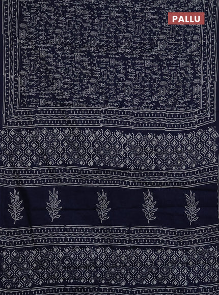 Jaipur cotton saree navy blue with allover warli prints and printed border