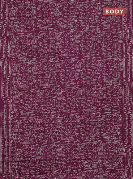 Jaipur cotton saree magenta pink with allover warli prints and printed border