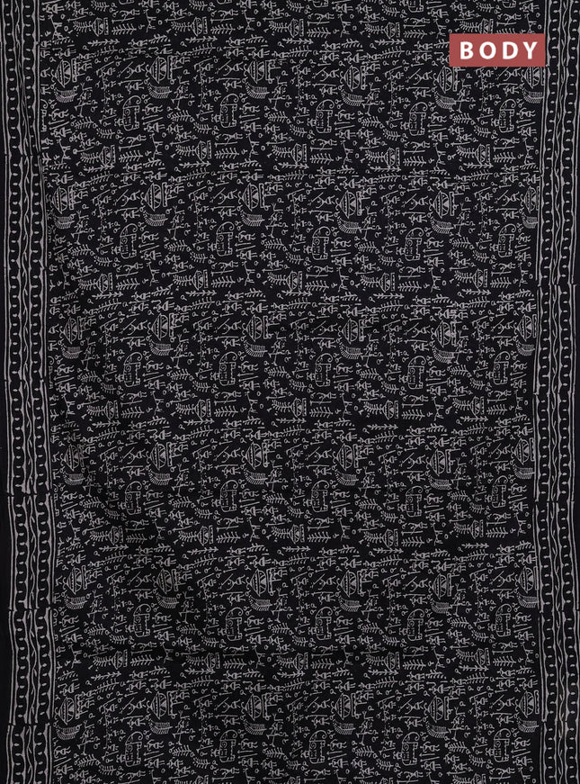 Jaipur cotton saree black with allover warli prints and printed border