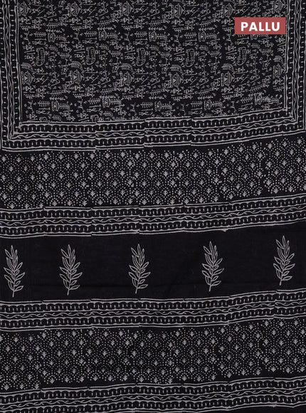 Jaipur cotton saree black with allover warli prints and printed border