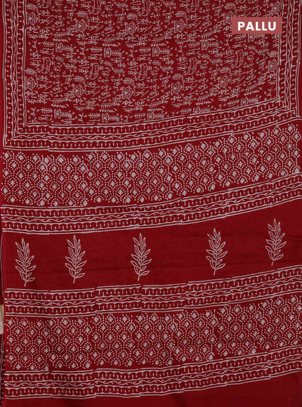 Jaipur cotton saree maroon with allover warli prints and printed border