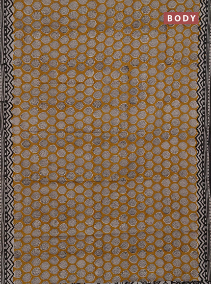 Jaipur cotton saree mustard yellow and black with allover butta prints and printed border