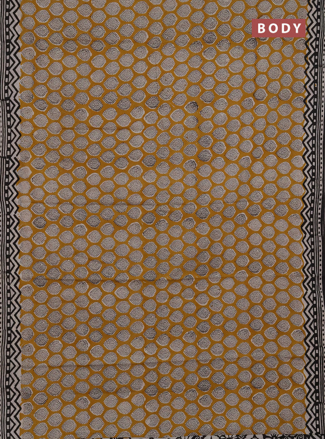 Jaipur cotton saree mustard yellow and black with allover butta prints and printed border