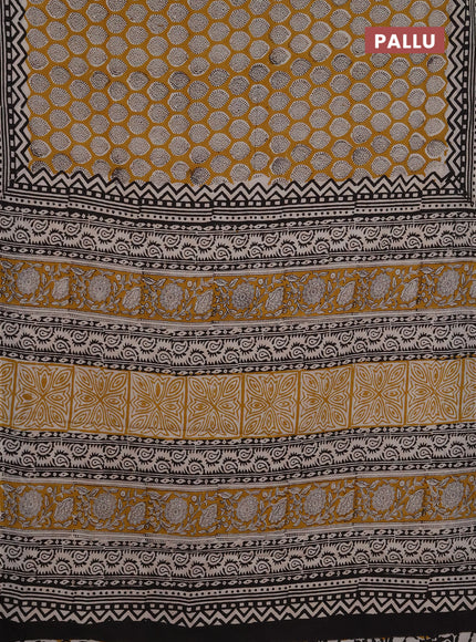 Jaipur cotton saree mustard yellow and black with allover butta prints and printed border