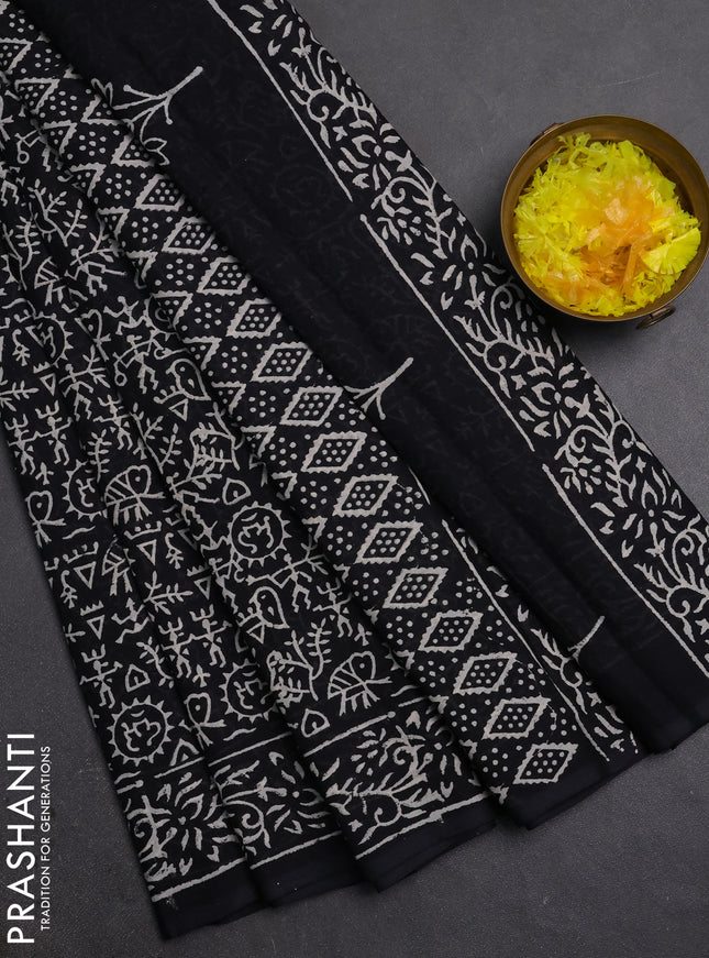 Jaipur cotton saree black with allover warli prints and printed border