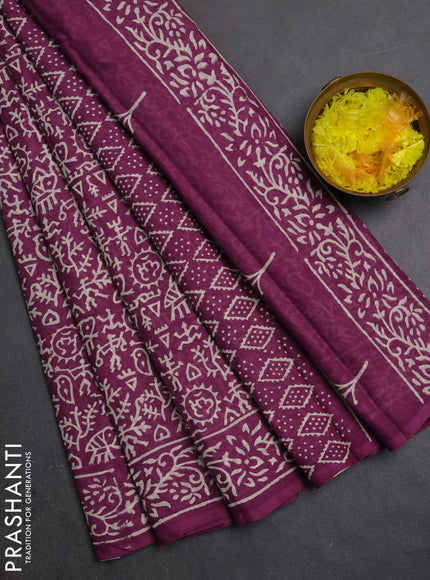 Jaipur cotton saree magenta pink with allover warli prints and printed border