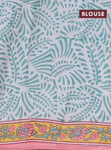 Jaipur cotton saree off white and peach pink with allover floral prints and printed border