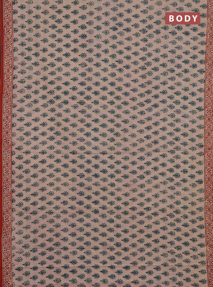 Jaipur cotton saree beige green and maroon with allover butta prints and printed border