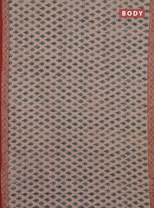 Jaipur cotton saree beige green and maroon with allover butta prints and printed border