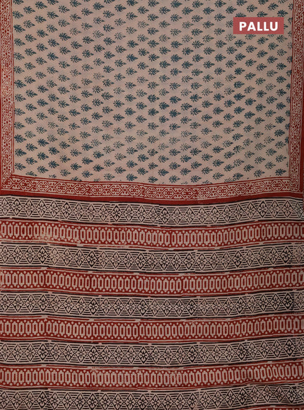 Jaipur cotton saree beige green and maroon with allover butta prints and printed border