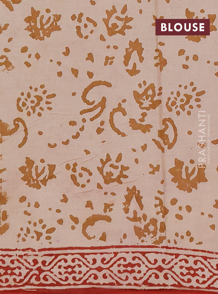 Jaipur cotton saree beige green and maroon with allover butta prints and printed border