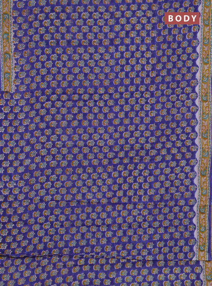 Jaipur cotton saree royal blue and mustard yellow with allover butta prints and printed border