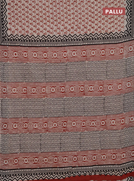 Jaipur cotton saree beige maroon and black with allover butta prints and printed border