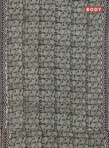 Jaipur cotton saree green and black with allover prints and printed border