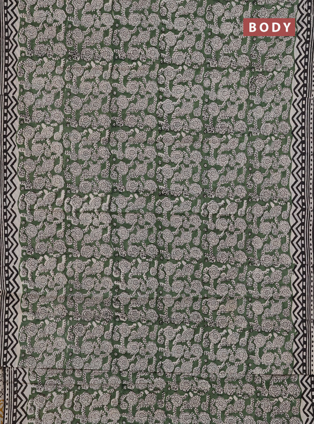 Jaipur cotton saree green and black with allover prints and printed border