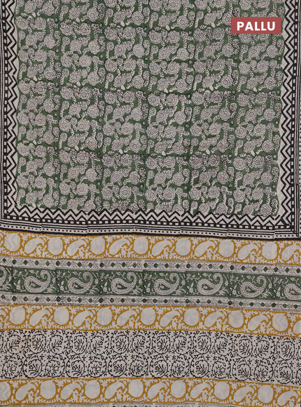 Jaipur cotton saree green and black with allover prints and printed border