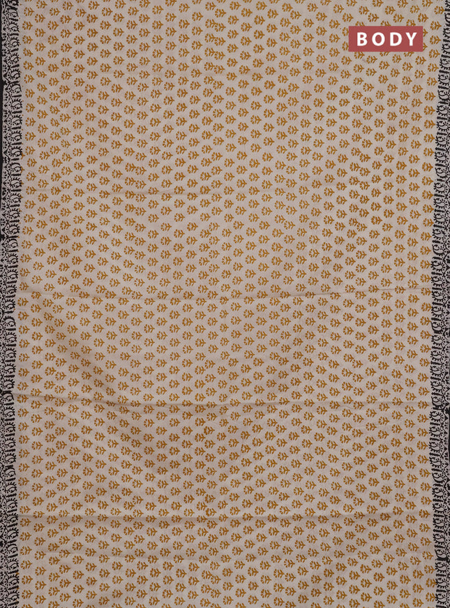 Jaipur cotton saree beige mustard yellow and black with allover butta prints and printed border