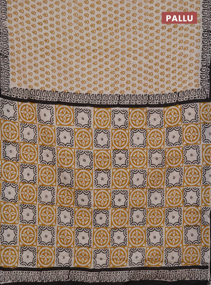Jaipur cotton saree beige mustard yellow and black with allover butta prints and printed border