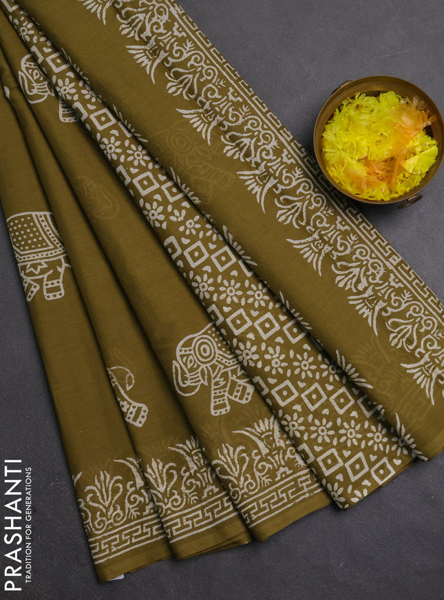 Jaipur cotton saree mehendi green with butta prints and printed border