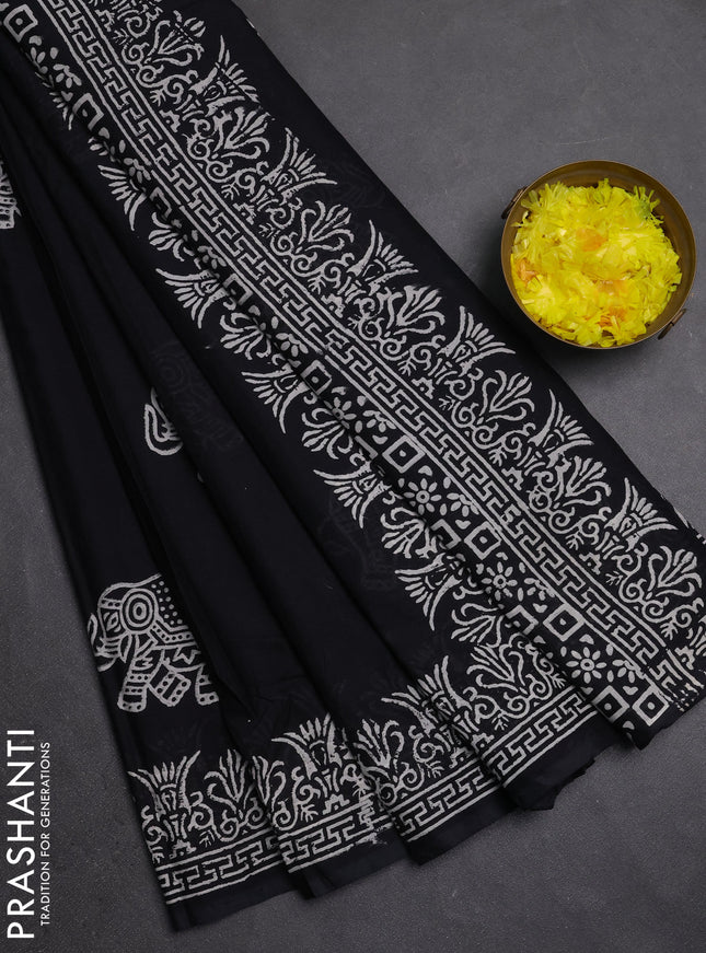 Jaipur cotton saree black with butta prints and printed border