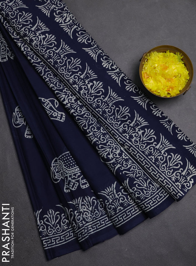 Jaipur cotton saree navy blue with butta prints and printed border