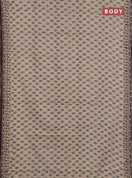 Jaipur cotton saree beige green and coffee brown with allover butta prints and printed border