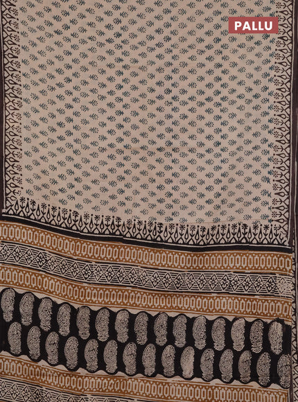 Jaipur cotton saree beige green and coffee brown with allover butta prints and printed border