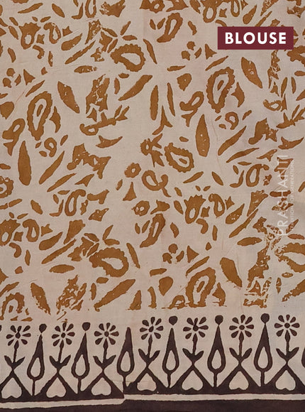 Jaipur cotton saree beige green and coffee brown with allover butta prints and printed border