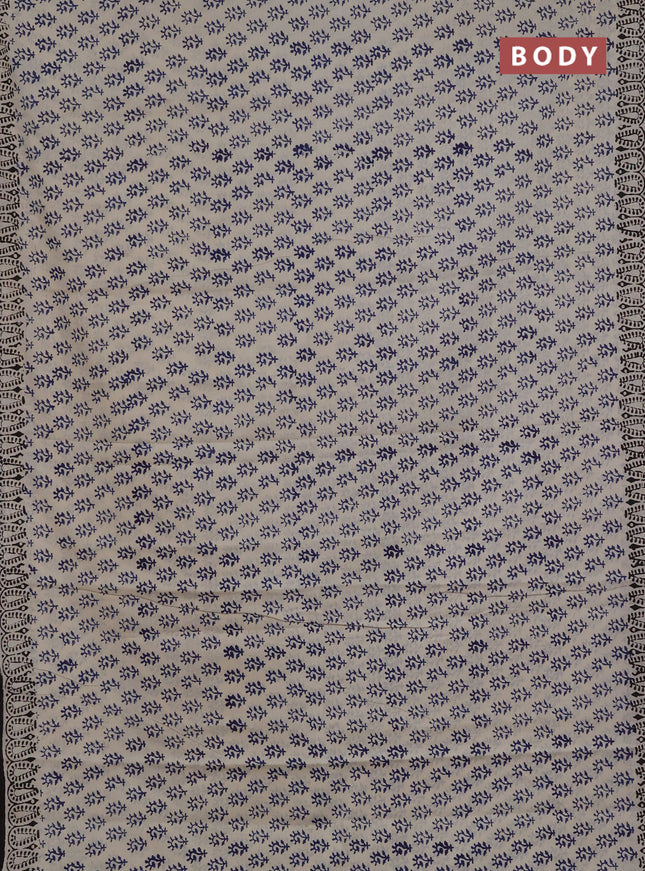 Jaipur cotton saree beige blue and black with allover butta prints and printed border