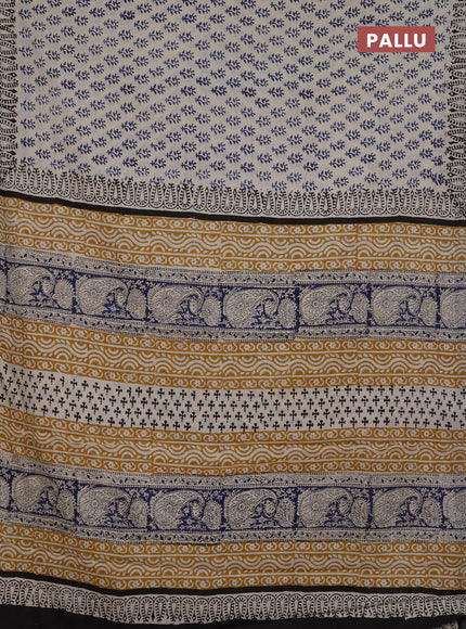 Jaipur cotton saree beige blue and black with allover butta prints and printed border