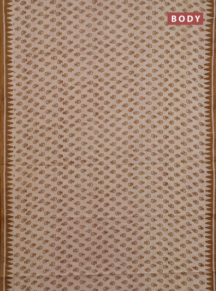 Jaipur cotton saree beige and dark mustard with allover butta prints and printed border