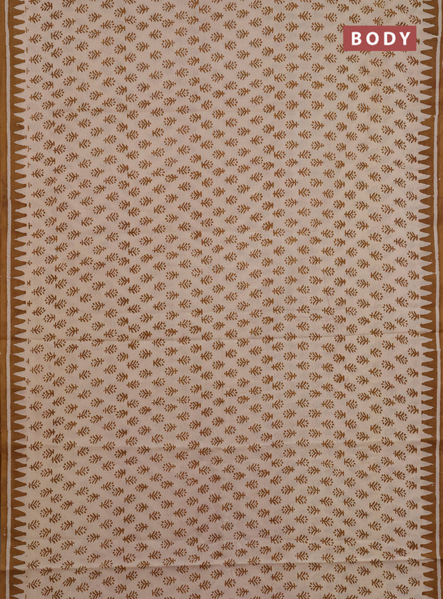 Jaipur cotton saree beige and dark mustard with allover butta prints and printed border