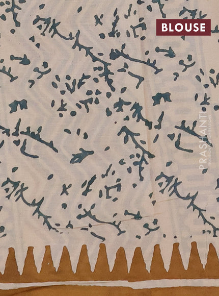 Jaipur cotton saree beige and dark mustard with allover butta prints and printed border