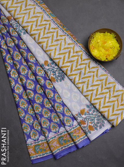 Jaipur cotton saree royal blue and mustard yellow with allover butta prints and printed border