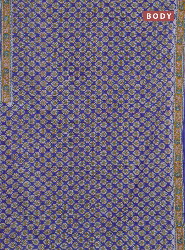 Jaipur cotton saree royal blue and mustard yellow with allover butta prints and printed border