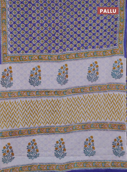 Jaipur cotton saree royal blue and mustard yellow with allover butta prints and printed border